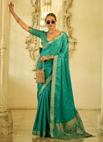 Sattin Silk Teal Green Traditional Wear Weaving Saree